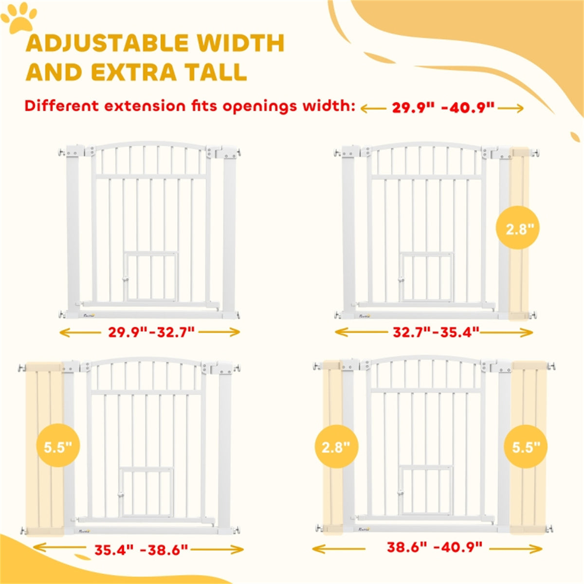 Adjustable Pet Gate with Cat Door and Safety Lock