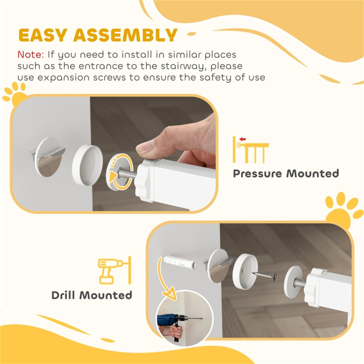 Adjustable Pet Gate with Cat Door and Safety Lock