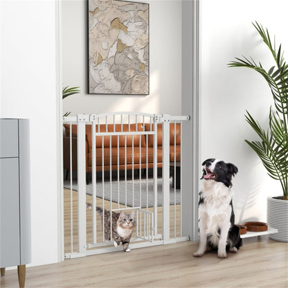 Adjustable Pet Gate with Cat Door and Safety Lock