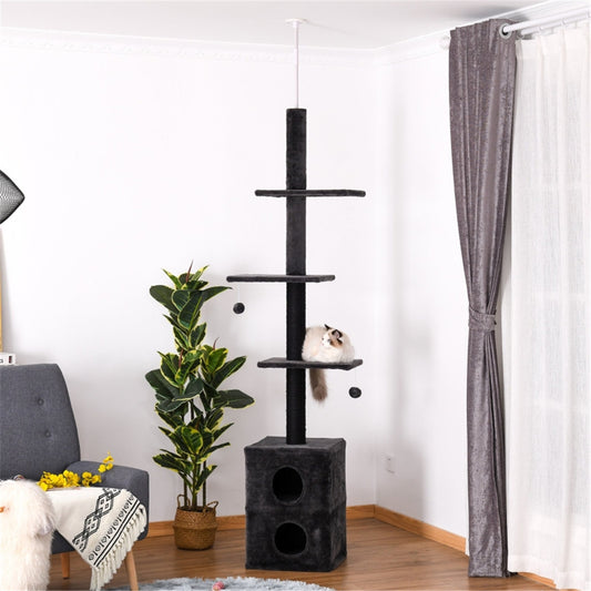 Multi-Level Adjustable Cat Tower with Condos, Perches, and Scratching Posts. 86.5"-96.5" H