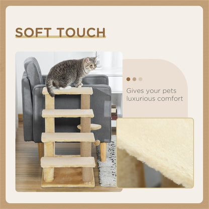 Multi-functional Cat Steps for Older Cats with Soft Flannel Lining, Small Platform & Hanging Ball for Play