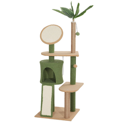 Stylish Cat Tree with Scratching Posts, Platforms, Toys & Plush Comfort – Protects Furniture with Decorative Artificial Leaves