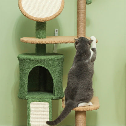 Stylish Cat Tree with Scratching Posts, Platforms, Toys & Plush Comfort – Protects Furniture with Decorative Artificial Leaves