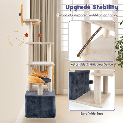 63-inch Multi-Stage Cat Tower, Cat Tree with Scratchboard and Toys