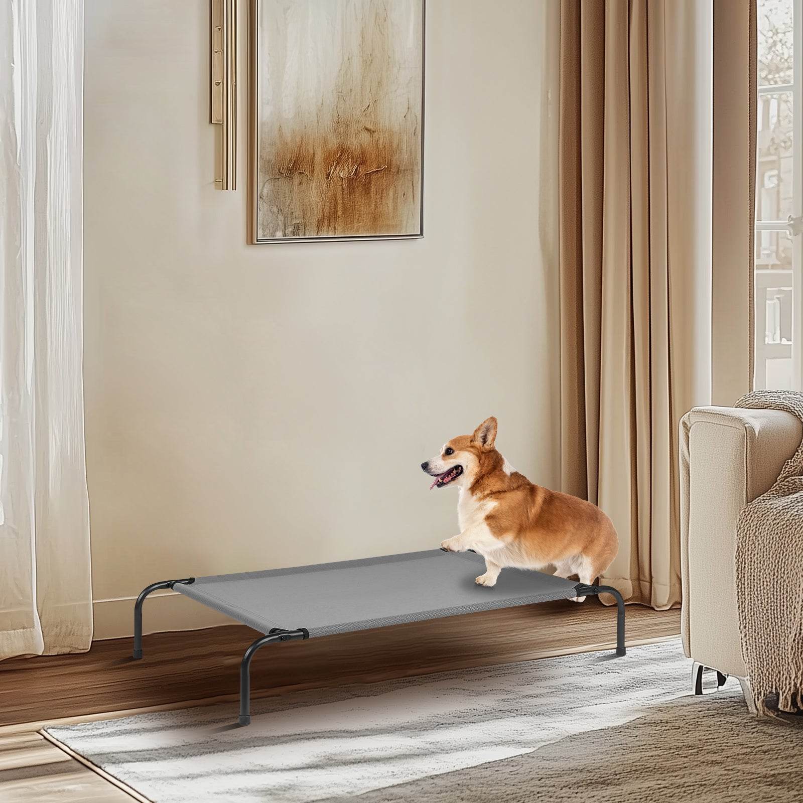 43” x 26” Elevated Outdoor Dog Bed – Breathable & Durable Pet Cot for Cooling Comfort