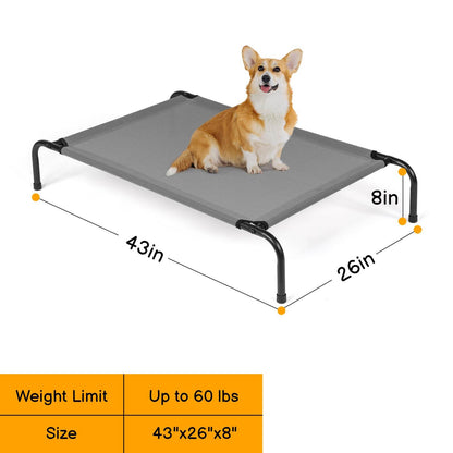 43” x 26” Elevated Outdoor Dog Bed – Breathable & Durable Pet Cot for Cooling Comfort