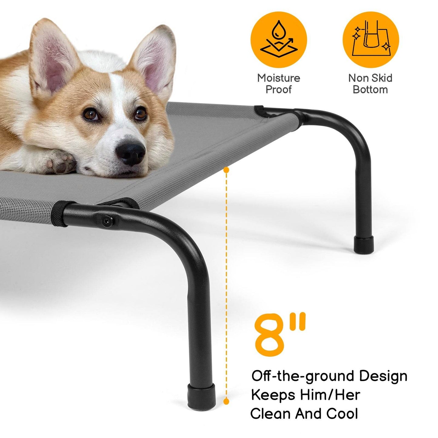 43” x 26” Elevated Outdoor Dog Bed – Breathable & Durable Pet Cot for Cooling Comfort
