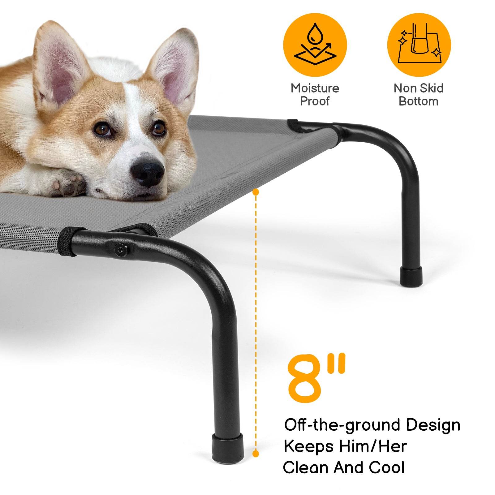43” x 26” Elevated Outdoor Dog Bed – Breathable & Durable Pet Cot for Cooling Comfort