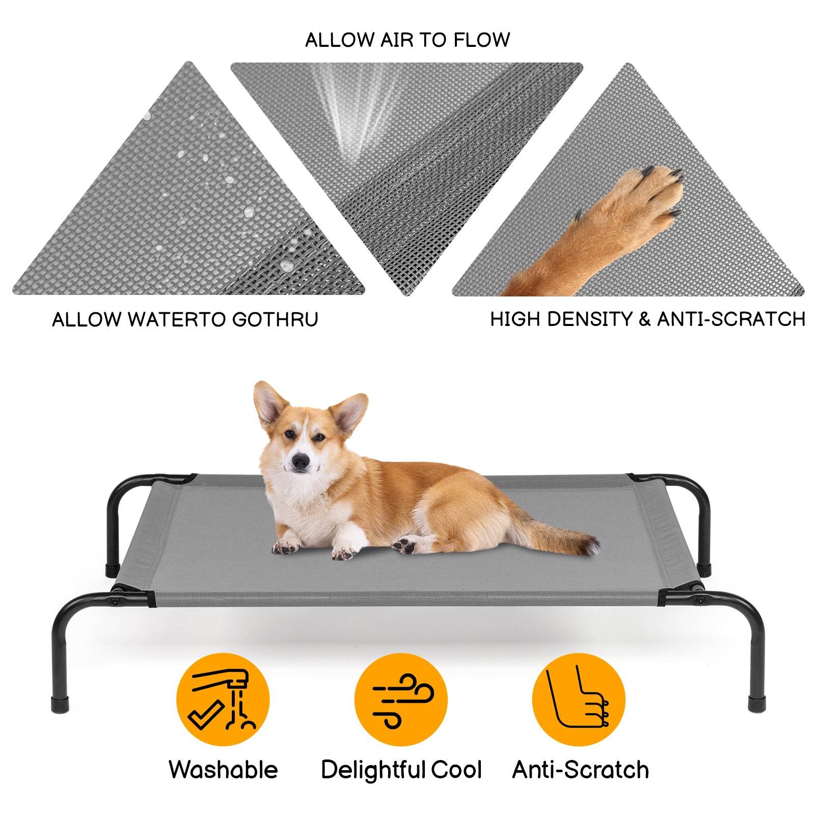 43” x 26” Elevated Outdoor Dog Bed – Breathable & Durable Pet Cot for Cooling Comfort