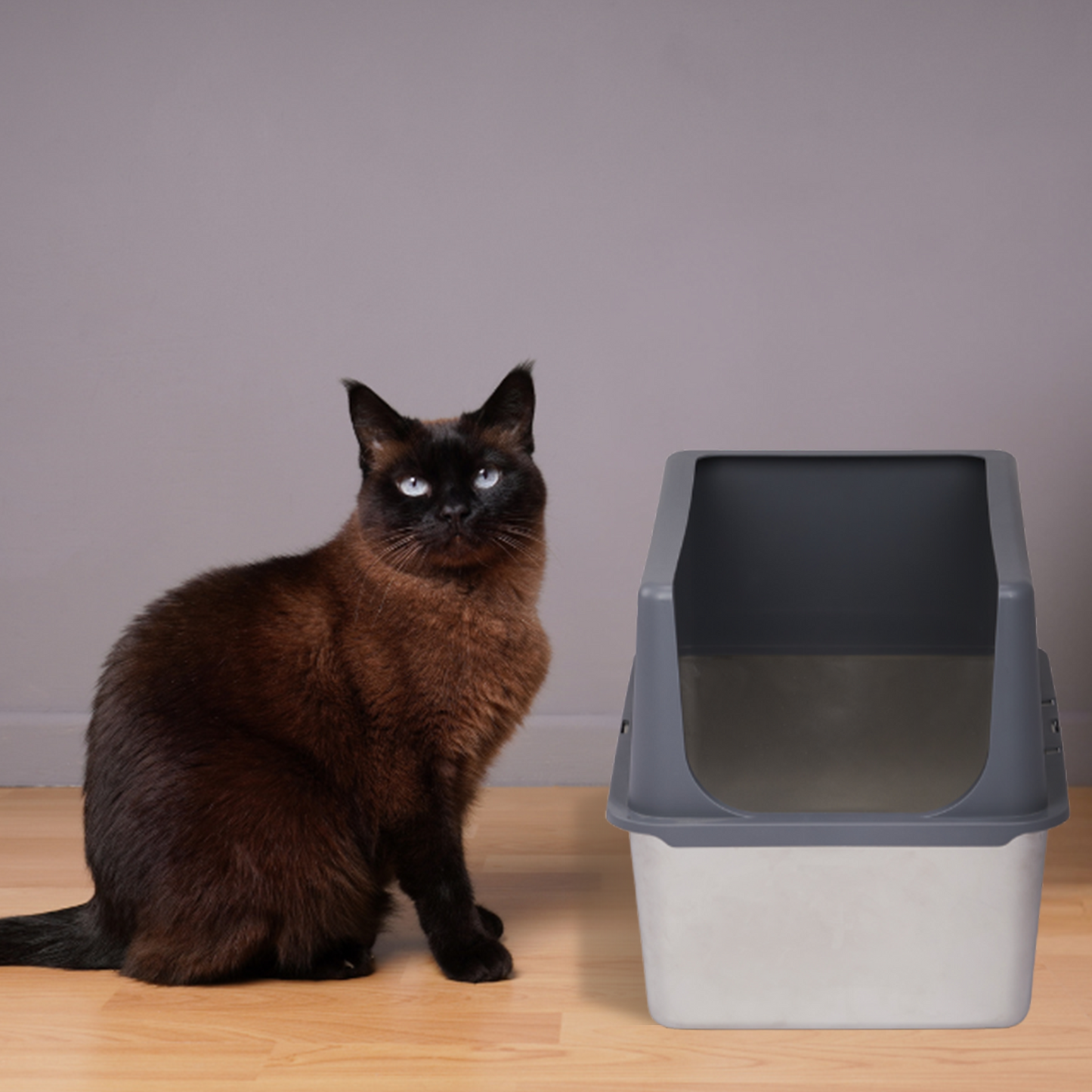 XXL Stainless Steel Cat Litter Box with Lid, Extra Large Litter Pan with High Sides, Easy Cleaning, Include Double Layer Litter Mat and Scoop