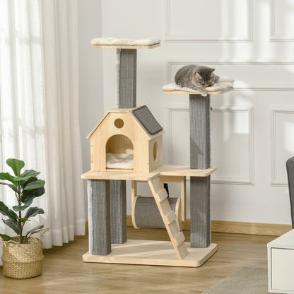 Modern Cat Tree with Pillow Perches, Scratching Posts, Spinning Toy, and Ladder. 49.25" H.