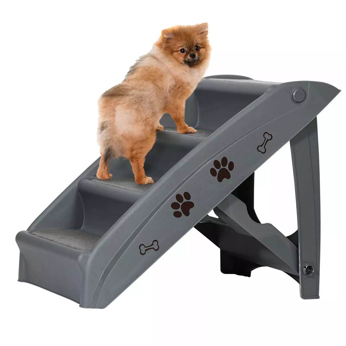 Foldable Dog Ramp Stairs – Lightweight, Non-Slip 4-Step Pet Stairs for Small & Medium Dogs (Grey)