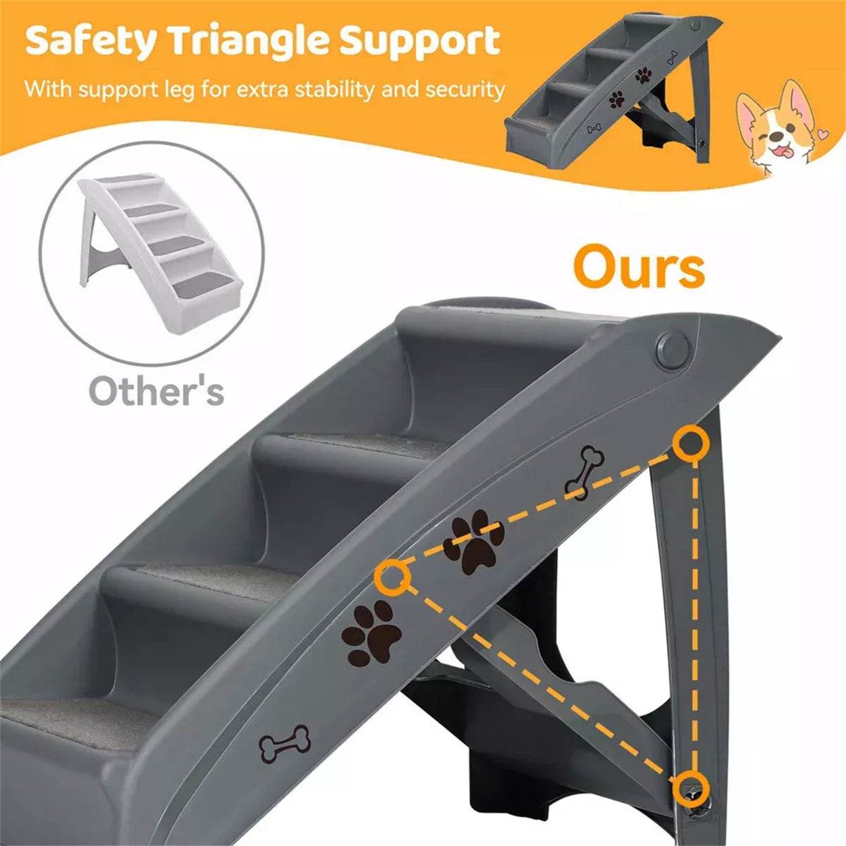 Foldable Dog Ramp Stairs – Lightweight, Non-Slip 4-Step Pet Stairs for Small & Medium Dogs (Grey)