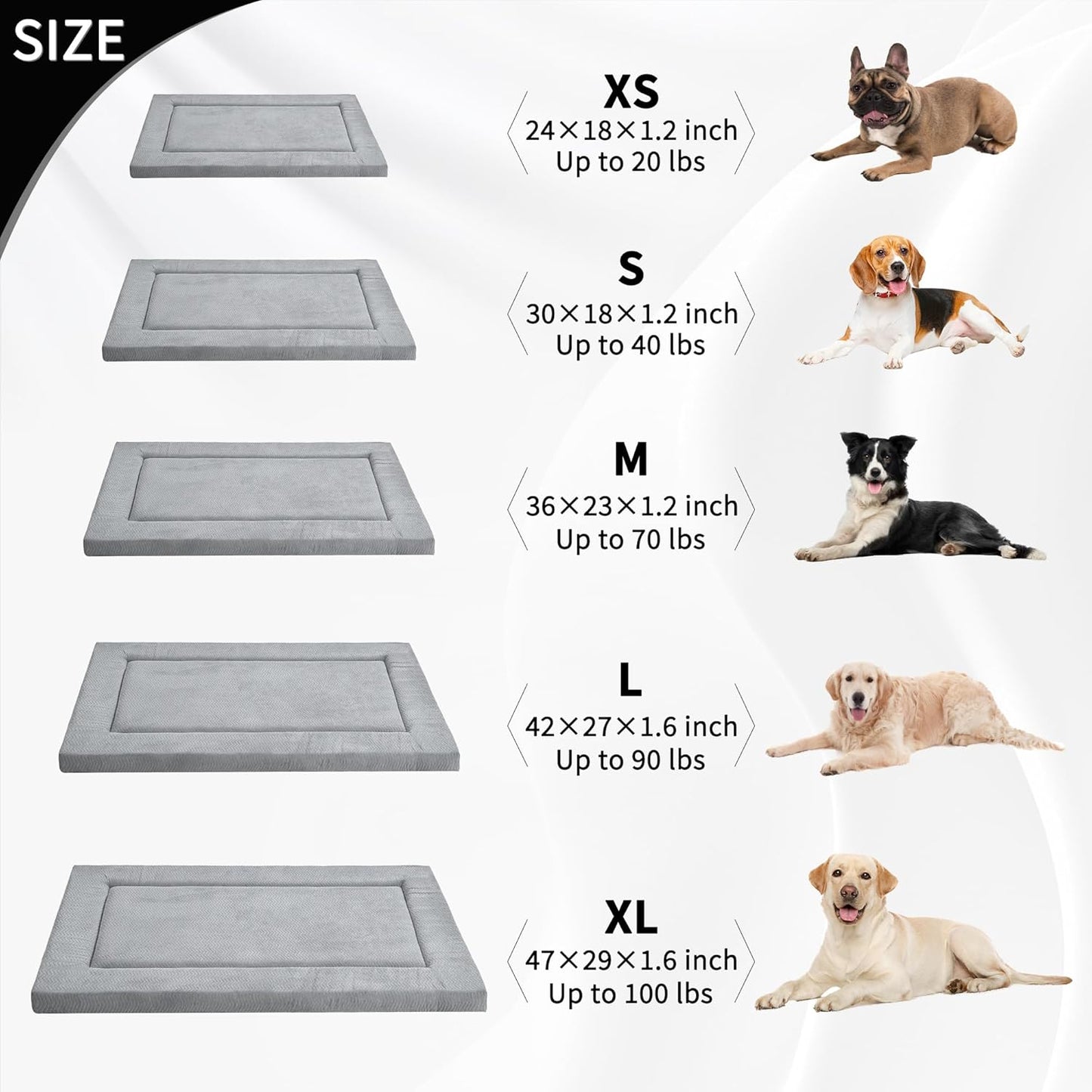 Dog Bed for Crate, High Resilience Foam Dog Crate Mat Kennel Pad with Soft Wavy Plush, Comfortable Anti-Slip Washable Dog Bed for Large Medium Small Dogs & Cats, Grey