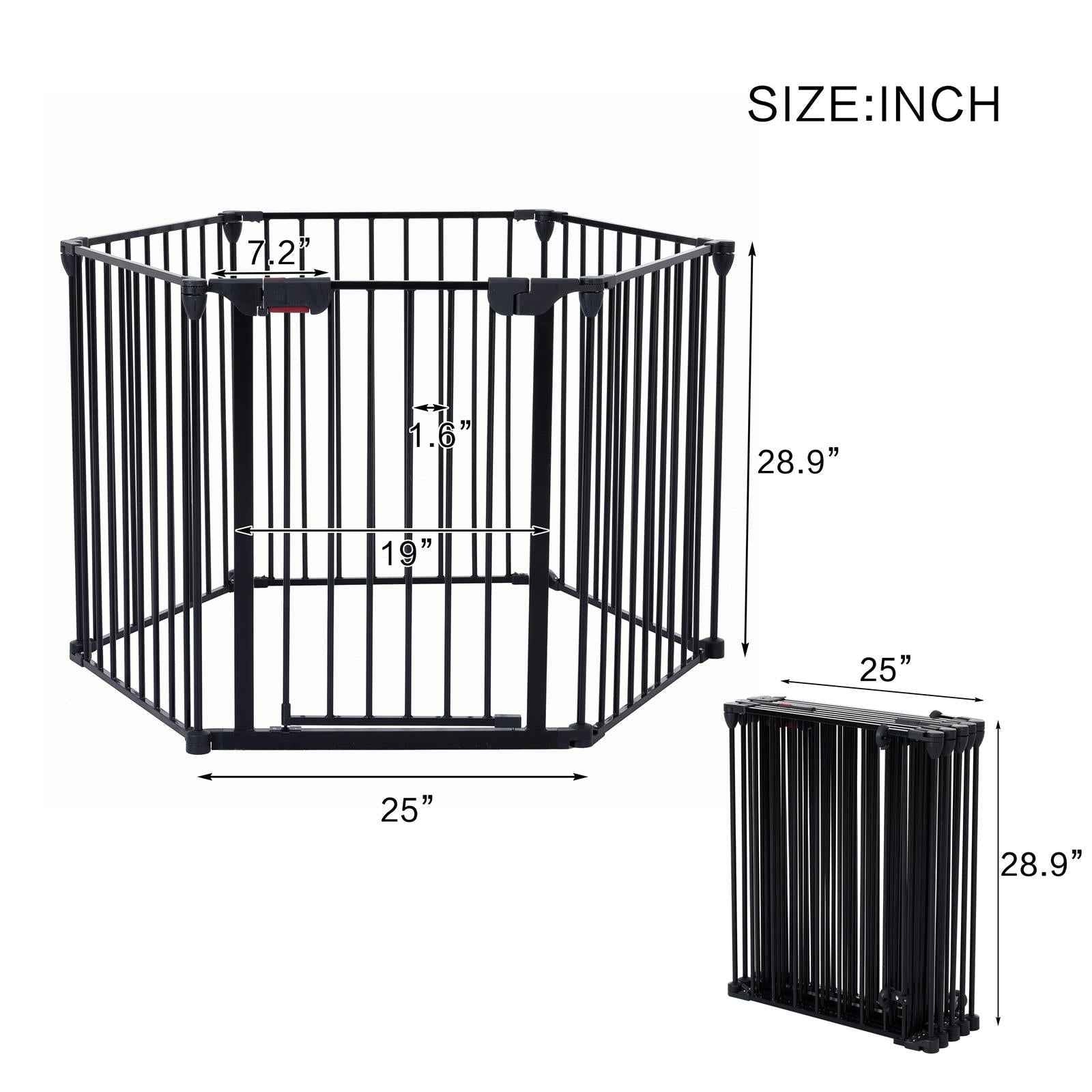 150" Adjustable Metal Safety Gate with 6 Panels – Multi-Functional Play Yard, Fireplace Fence, Stair Gate, and Christmas Tree Barrier