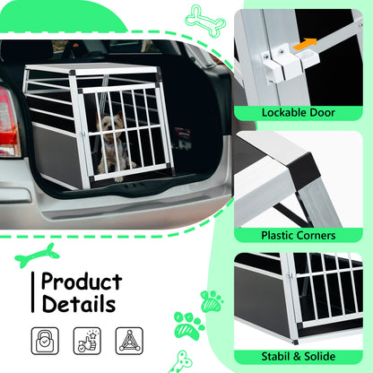 Aluminum Pet Transport Case – Secure Car Travel Carrier for Dogs & Cats (Black & Silver)