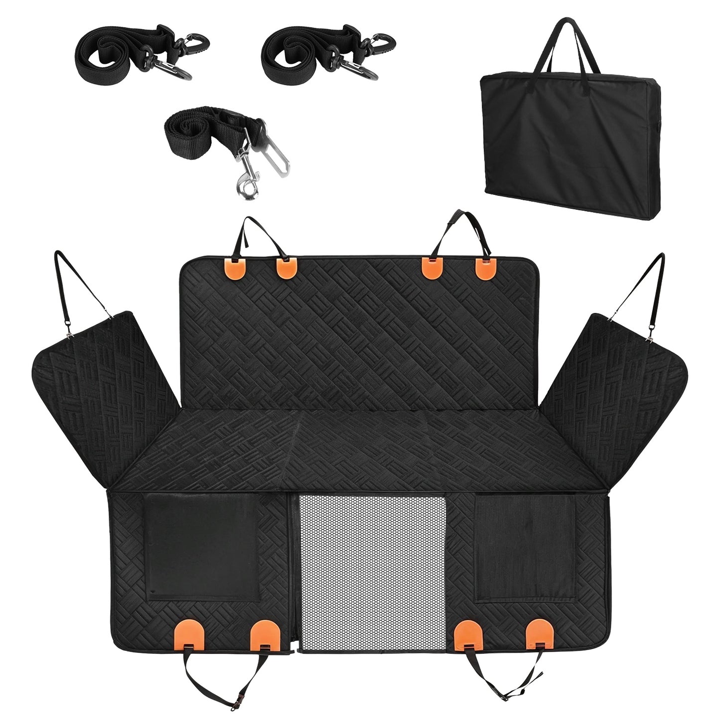 Dog Car Seat Cover Hammock – Waterproof Back Seat Extender with Mesh Window & Storage for SUV, Car & Truck