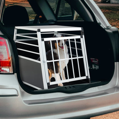 Aluminum Pet Transport Case – Secure Car Travel Carrier for Dogs & Cats (Black & Silver)