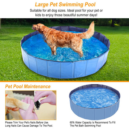 Foldable Dog Pool – 63" PVC Pet Swimming Tub for Large Dogs, Cats & Kids (Portable, Non-Slip Bottom, Easy Drain)