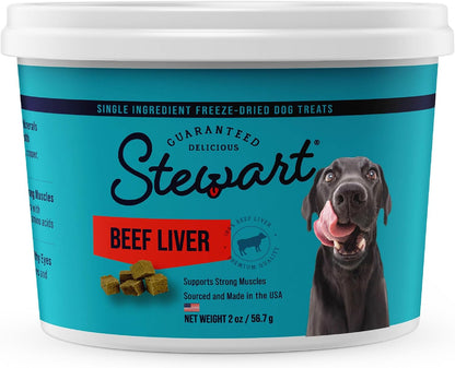 Stewart Freeze Dried Dog Treats, Chicken Liver, Grain Free & Gluten Free, Resealable Tub, Single Ingredient, Training Treat in Beef Liver, Salmon, Chicken Liver & Chicken Breast