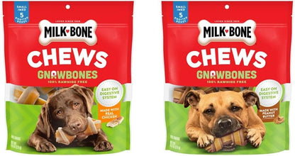 Milk-Bone Chews Gnawbones Rawhide Free Dog Treats, Peanut Butter & Chicken, 8 Long Lasting Mini Knotted Bones (Pack of 4)