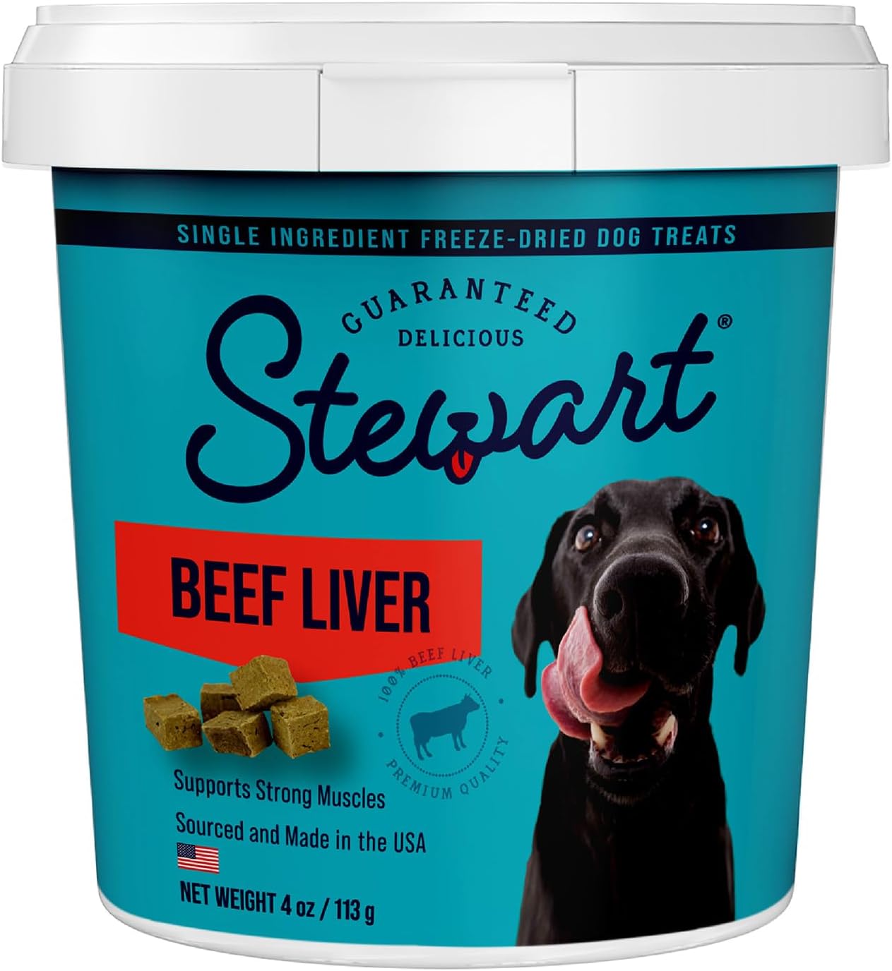 Stewart Freeze Dried Dog Treats, Chicken Liver, Grain Free & Gluten Free, Resealable Tub, Single Ingredient, Training Treat in Beef Liver, Salmon, Chicken Liver & Chicken Breast