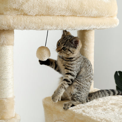 Multi-Functional Cat Tree Tower with Sisal Scratching Posts, 2 Cozy Condos, Top Perch, Hammock, Climbing Ladder & Interactive Dangling Ball