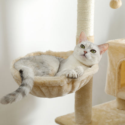 Multi-Functional Cat Tree Tower with Sisal Scratching Posts, 2 Cozy Condos, Top Perch, Hammock, Climbing Ladder & Interactive Dangling Ball