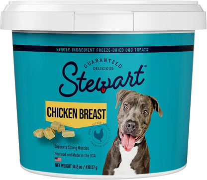 Stewart Freeze Dried Dog Treats, Chicken Liver, Grain Free & Gluten Free, Resealable Tub, Single Ingredient, Training Treat in Beef Liver, Salmon, Chicken Liver & Chicken Breast