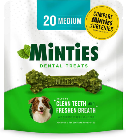 Minties Dental Chews for Dogs, Vet-Recommended Mint-Flavored Dental Treats for Tiny/Small Dogs 5-24 Lbs