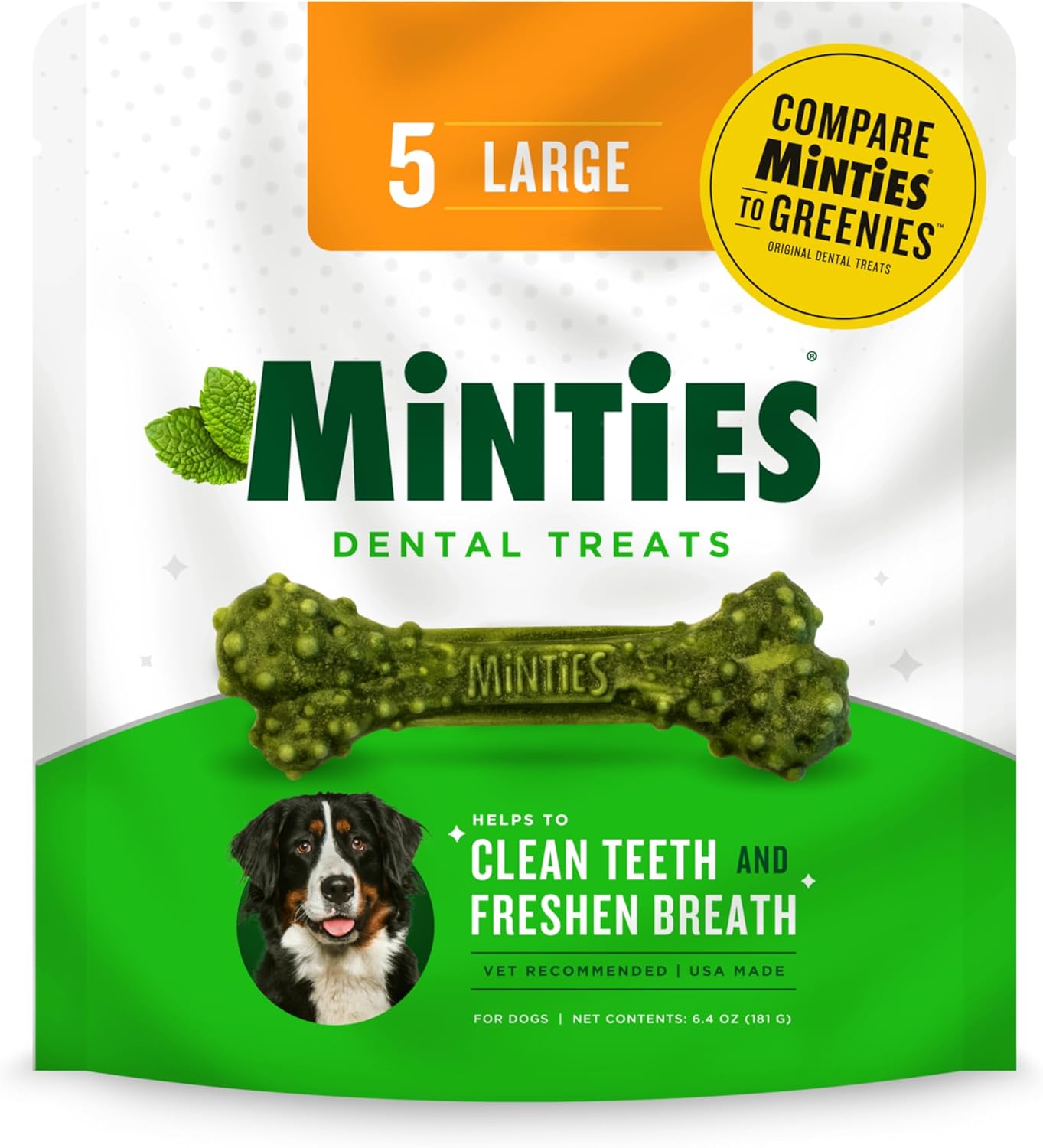 Minties Dental Chews for Dogs, Vet-Recommended Mint-Flavored Dental Treats for Tiny/Small Dogs 5-24 Lbs