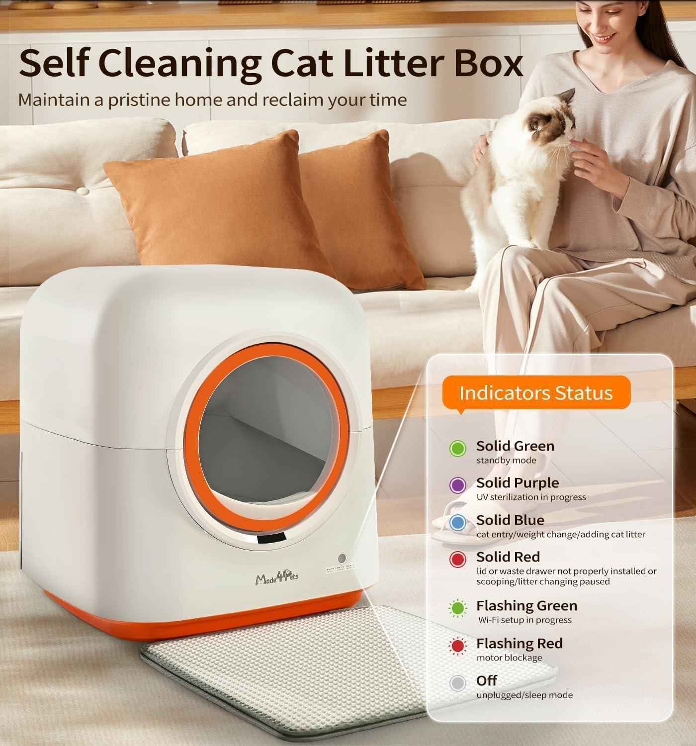 60L Automatic Smart Cat Litter Box – App Control, Odor-Deodorizing Infrared Sensor, Self-Cleaning for Multiple Cats