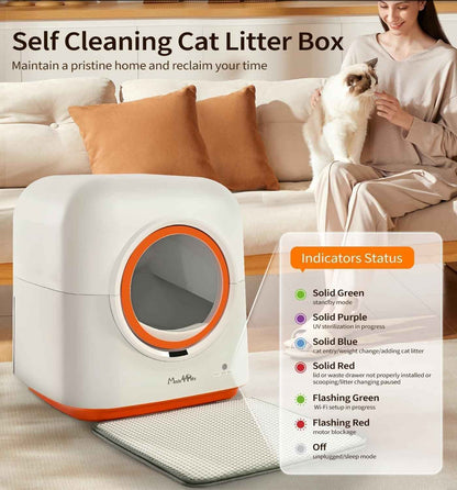 60L Automatic Smart Cat Litter Box – App Control, Odor-Deodorizing Infrared Sensor, Self-Cleaning for Multiple Cats