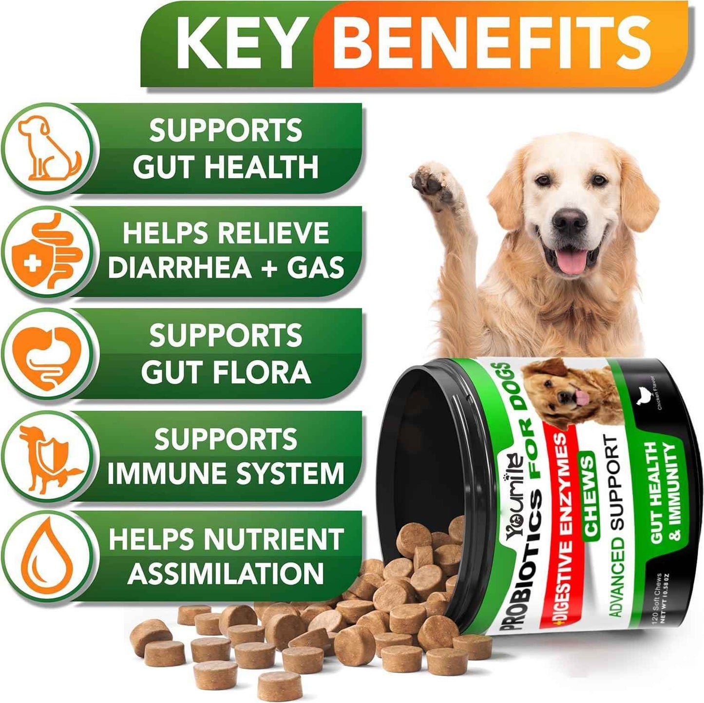 Youmile Dog Health Soft Chews – Probiotics, Glucosamine Hip & Joint, or Omega 3 Skin & Coat Supplements | Vet-Reviewed Premium Formula