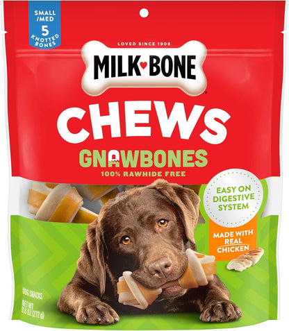 Milk-Bone Chews Gnawbones Rawhide Free Dog Treats, Peanut Butter & Chicken, 8 Long Lasting Mini Knotted Bones (Pack of 4)