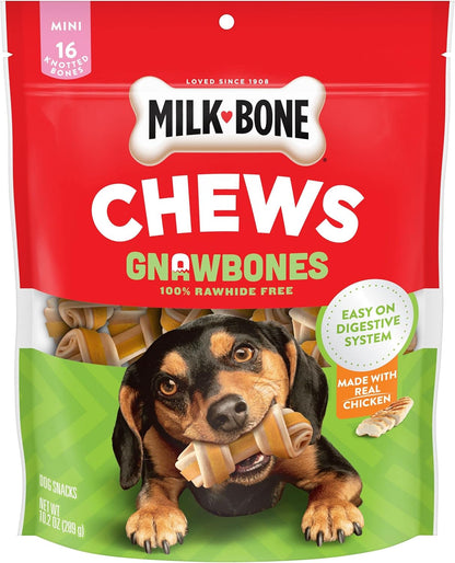 Milk-Bone Chews Gnawbones Rawhide Free Dog Treats, Peanut Butter & Chicken, 8 Long Lasting Mini Knotted Bones (Pack of 4)