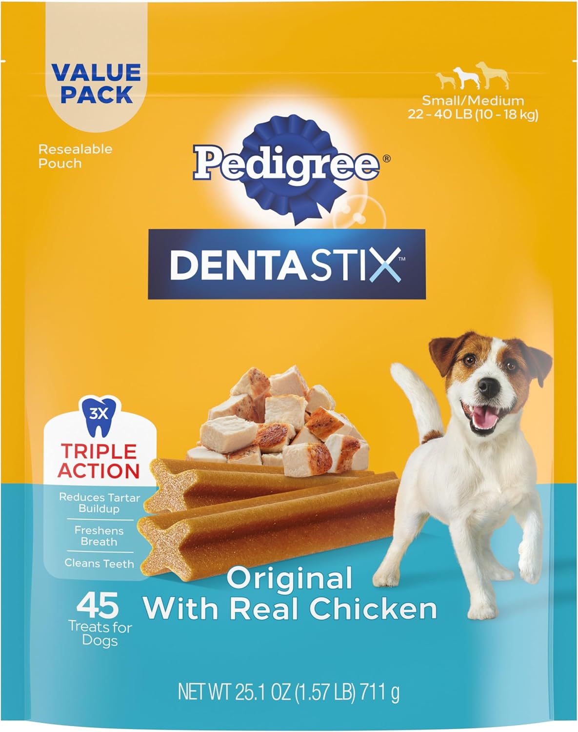 DENTASTIX Small/Medium Dog Dental Treats Original Flavor Dental Bones, 5.57 Oz - 10 Count (Pack of 7)