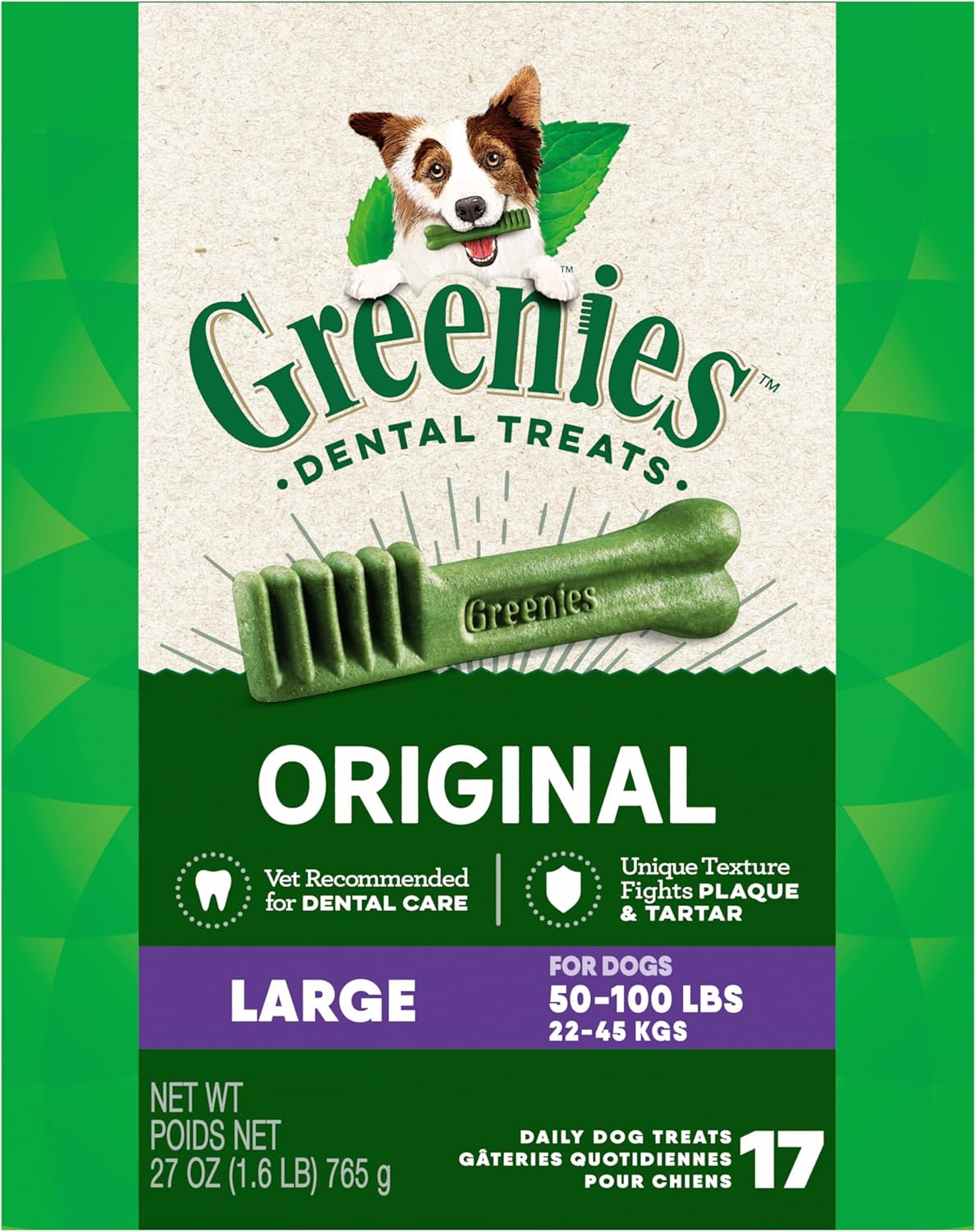 Original Large Natural Dental Care Dog Treats, 54 Oz. Pack (34 Treats)