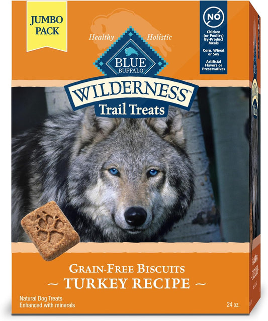 Wilderness Trail Treats High Protein Grain Free Dog Biscuits Crunchy Dog Treats, Turkey Recipe, 24-Oz Bag