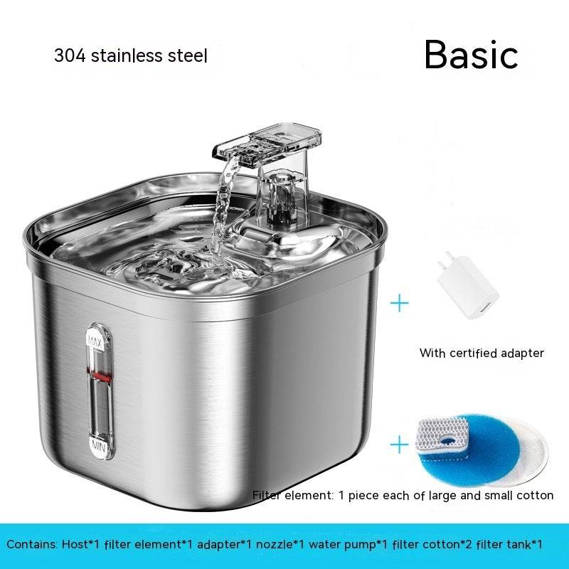 Smart Stainless Steel Pet Water Fountain – 2.2L, Sensor Activated, Thermostatic, Ultra-Quiet Dispenser for Cats & Dogs Stainless Steel Basic Style American Standard Adapter