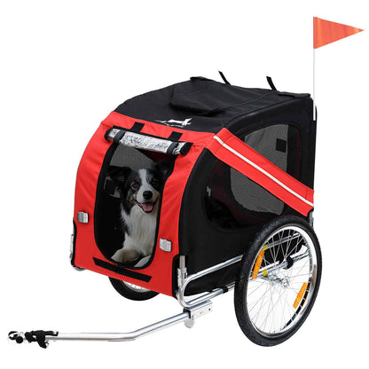 Dog Bike Trailer – Easy-Fold Pet Cart with Large Wheels, Mesh Windows & 3 Entrances, For Dogs Up to 44 lbs – Red & Black