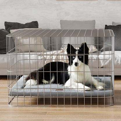 Dog Bed for Crate, High Resilience Foam Dog Crate Mat Kennel Pad with Soft Wavy Plush, Comfortable Anti-Slip Washable Dog Bed for Large Medium Small Dogs & Cats, Grey