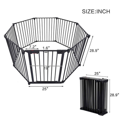 200" Adjustable Metal Safety Gate with 8 Panels – Multi-Functional Play Yard, Fireplace Fence, Stair Gate, and Christmas Tree Barrier