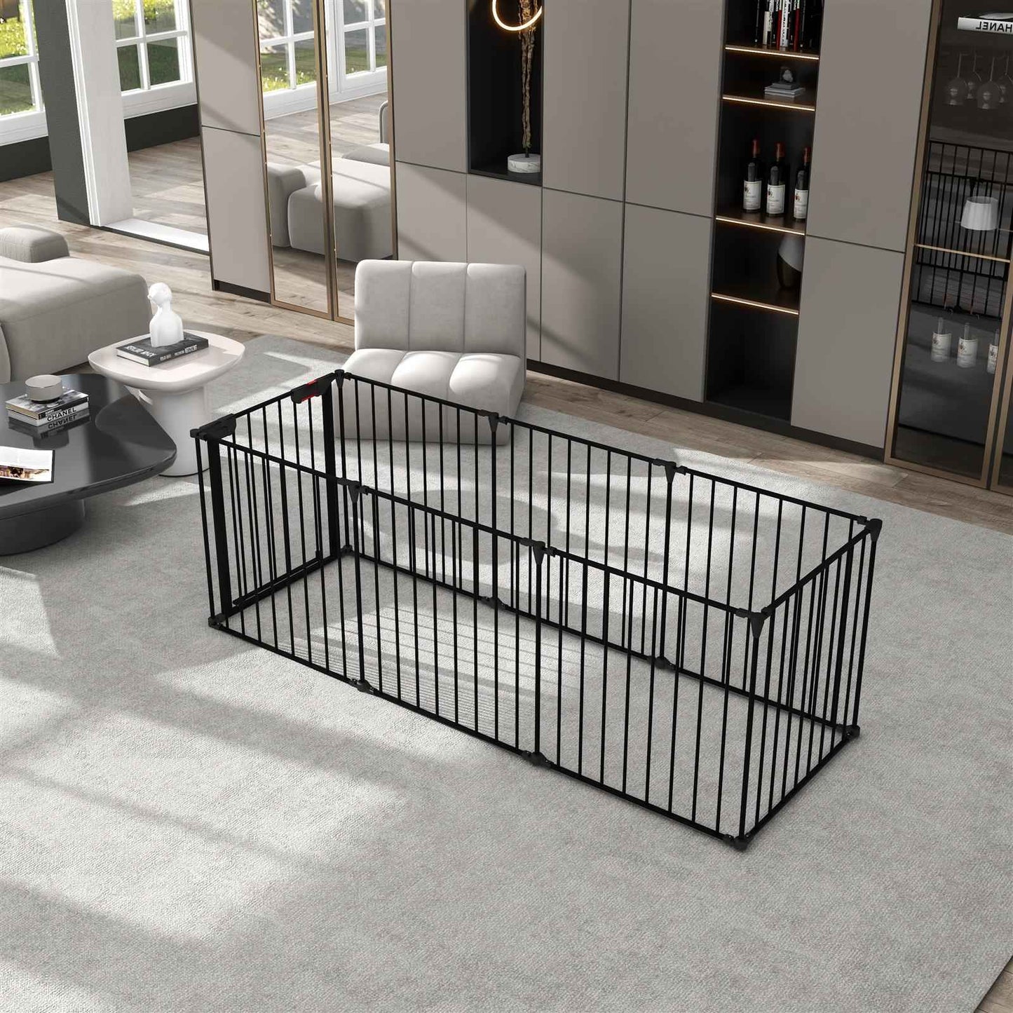 200" Adjustable Metal Safety Gate with 8 Panels – Multi-Functional Play Yard, Fireplace Fence, Stair Gate, and Christmas Tree Barrier