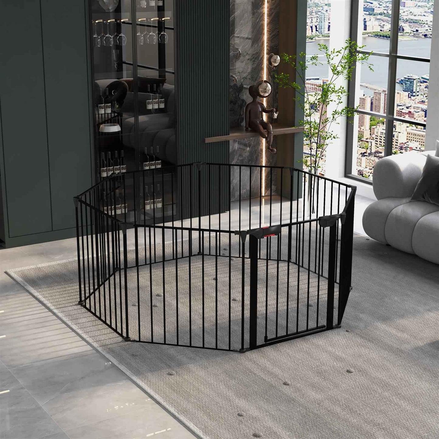 200" Adjustable Metal Safety Gate with 8 Panels – Multi-Functional Play Yard, Fireplace Fence, Stair Gate, and Christmas Tree Barrier