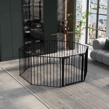 200" Adjustable Metal Safety Gate with 8 Panels – Multi-Functional Play Yard, Fireplace Fence, Stair Gate, and Christmas Tree Barrier