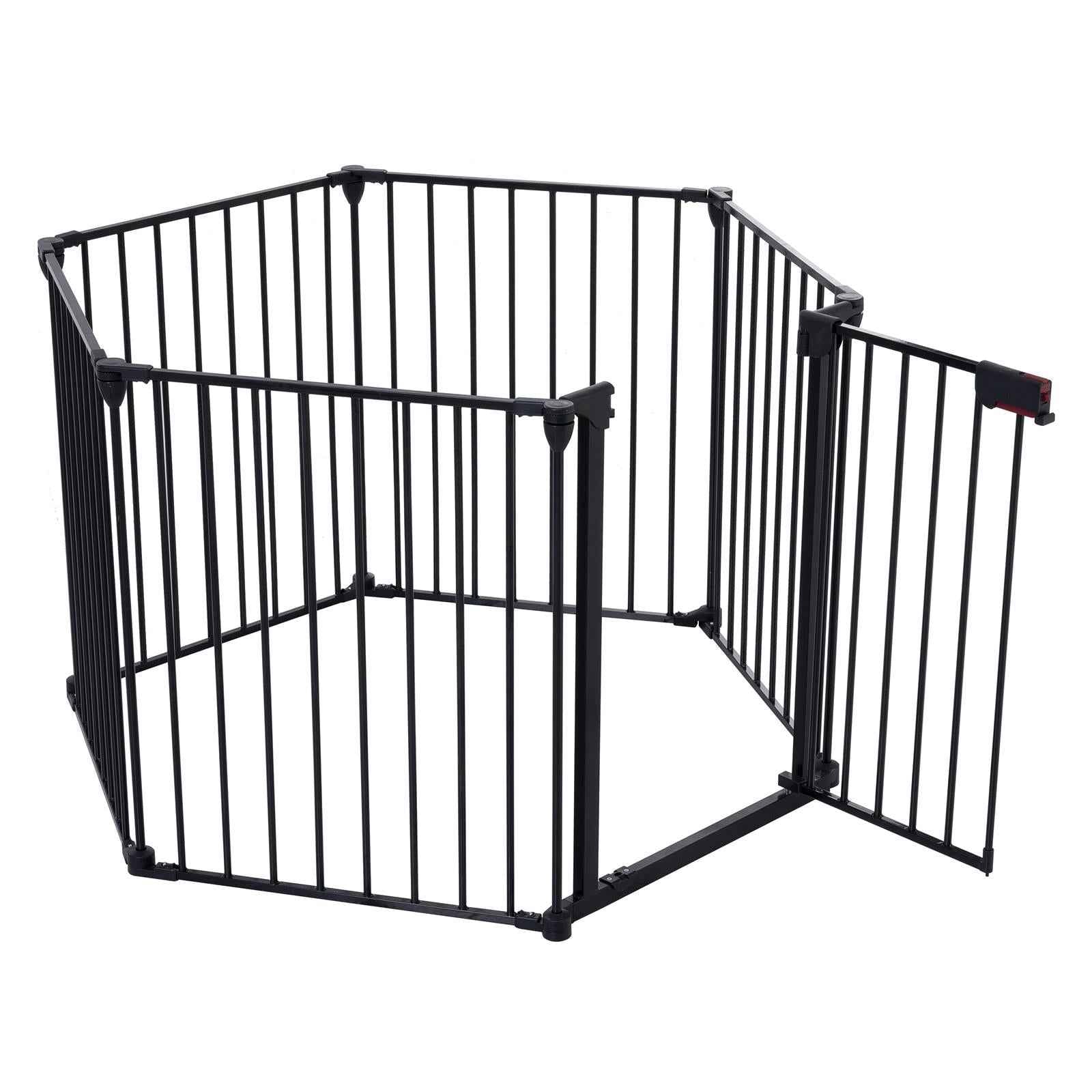 150" Adjustable Metal Safety Gate with 6 Panels – Multi-Functional Play Yard, Fireplace Fence, Stair Gate, and Christmas Tree Barrier