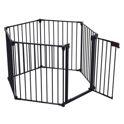 150" Adjustable Metal Safety Gate with 6 Panels – Multi-Functional Play Yard, Fireplace Fence, Stair Gate, and Christmas Tree Barrier