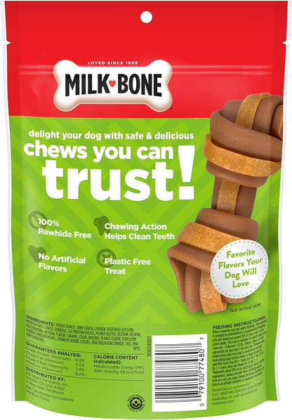 Milk-Bone Chews Gnawbones Rawhide Free Dog Treats, Peanut Butter & Chicken, 8 Long Lasting Mini Knotted Bones (Pack of 4)