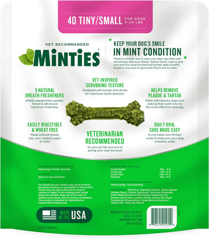 Minties Dental Chews for Dogs, Vet-Recommended Mint-Flavored Dental Treats for Tiny/Small Dogs 5-24 Lbs